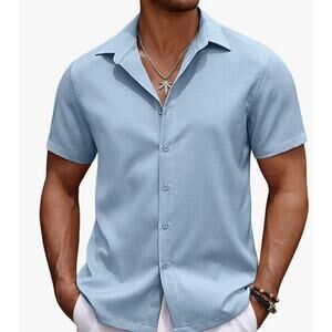 Mens Casual Summer Beach Shirt Button DownCotton LinenLARGE